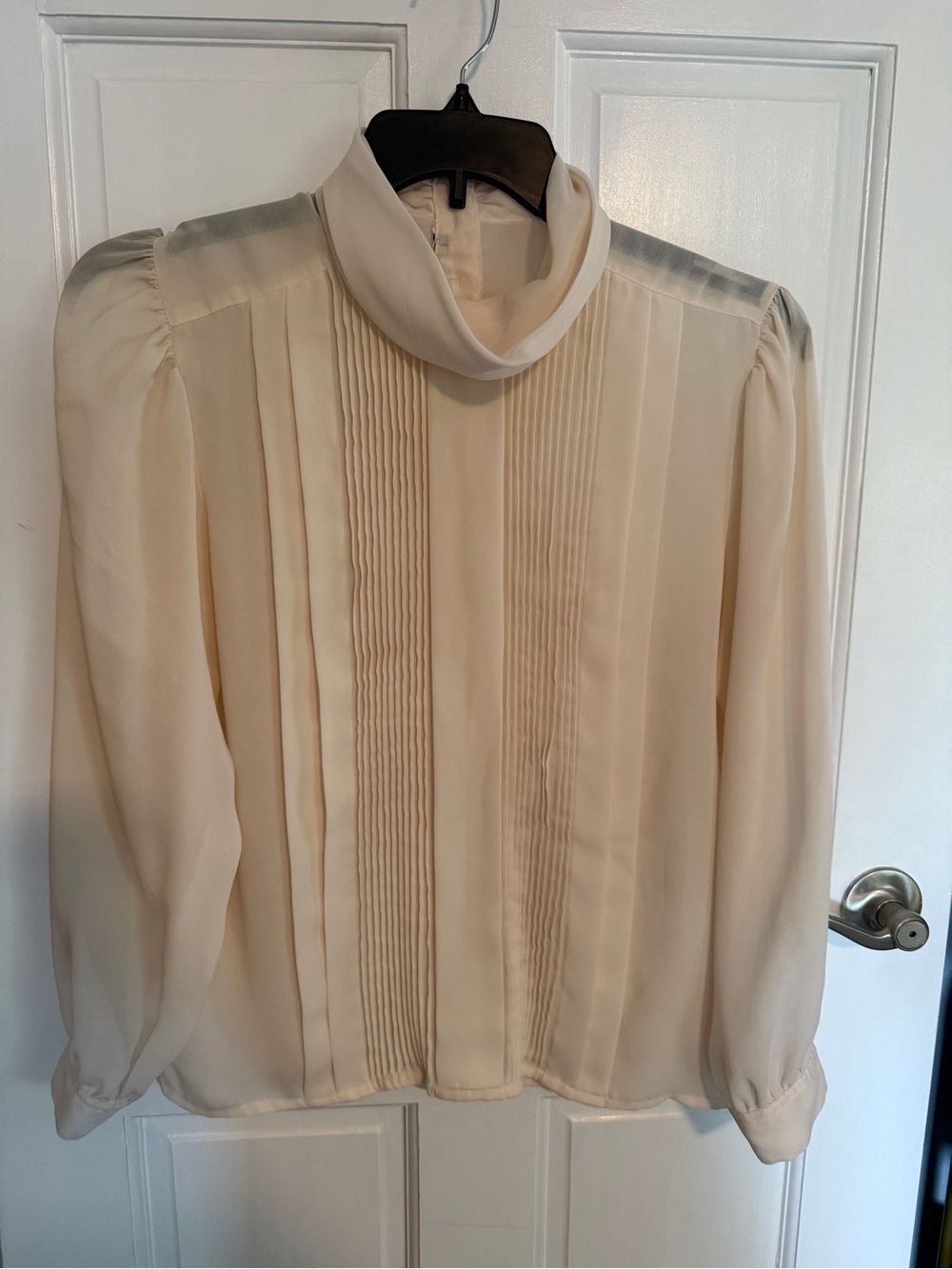 Vtg Elegant Cream Pleated High-Neck Blouse